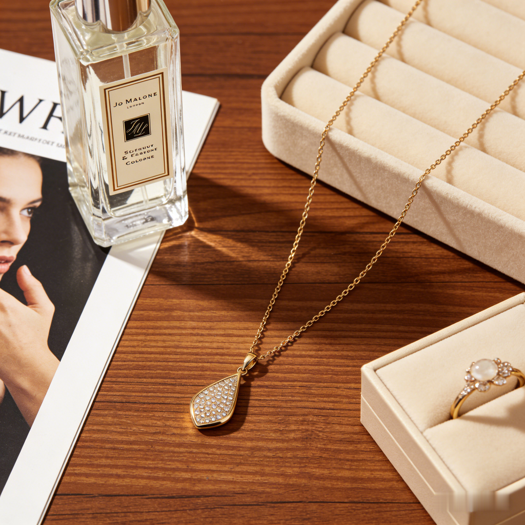 💎 "Full Pave Teardrop Gold Necklace" – Dainty Gold Chain | Teardrop Pendant Paved with Micro CZ | Sparkle for Evening 🌟