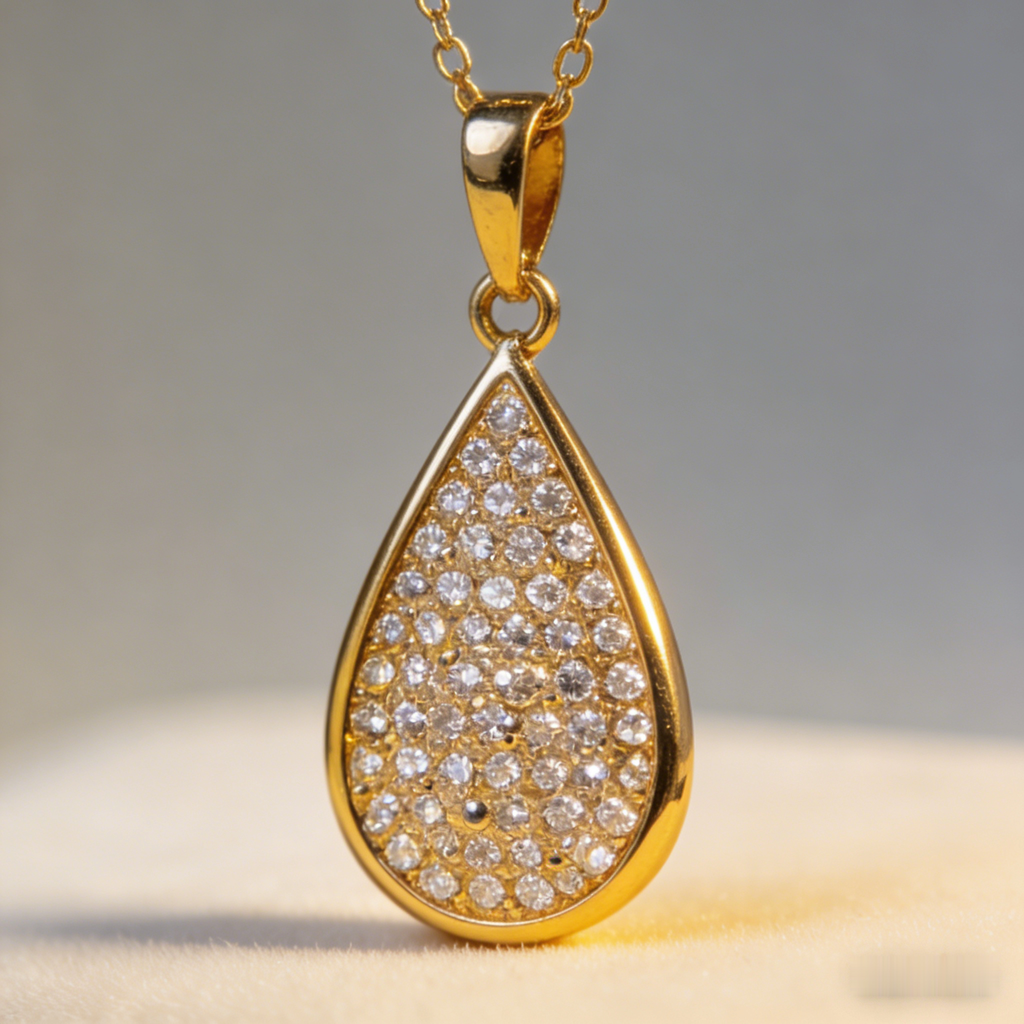☀️ "Pave Diamond Teardrop Pendant" – Shimmering Pave Setting | Delicate Chain | Everyday Luxury ✨
