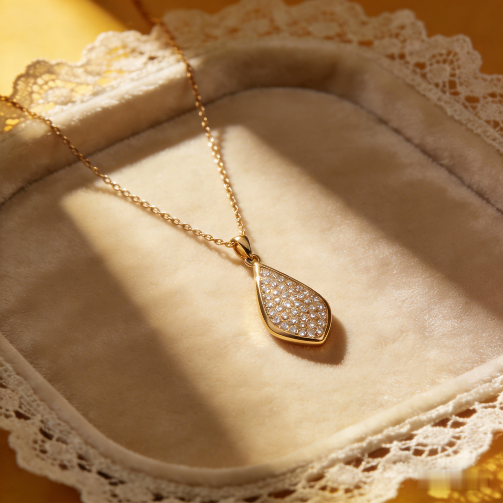 💎 "Full Pave Teardrop Gold Necklace" – Dainty Gold Chain | Teardrop Pendant Paved with Micro CZ | Sparkle for Evening 🌟