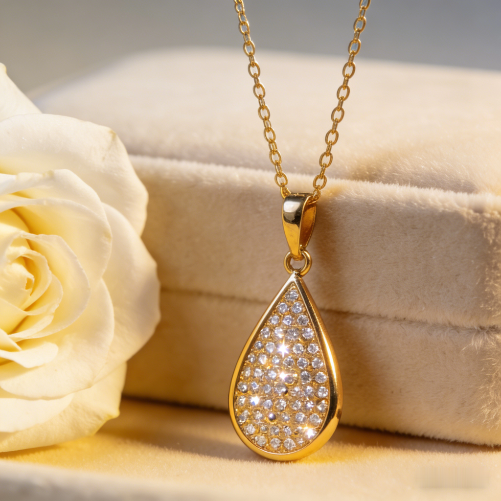 ☀️ "Pave Diamond Teardrop Pendant" – Shimmering Pave Setting | Delicate Chain | Everyday Luxury ✨