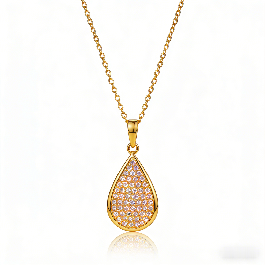 ☀️ "Pave Diamond Teardrop Pendant" – Shimmering Pave Setting | Delicate Chain | Everyday Luxury ✨