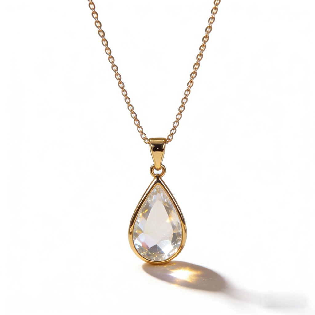 💧 "Solitaire Teardrop Crystal Necklace" – Delicate Chain | Single Clear Teardrop Crystal | Pure Elegance 🕊️