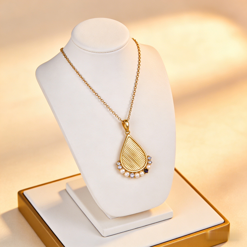 🍂 "Textured Gold Teardrop & Pearls" – Engraved Detailing | Cultured Pearls & Stone Clustered Accent | Boho Chic 🌾