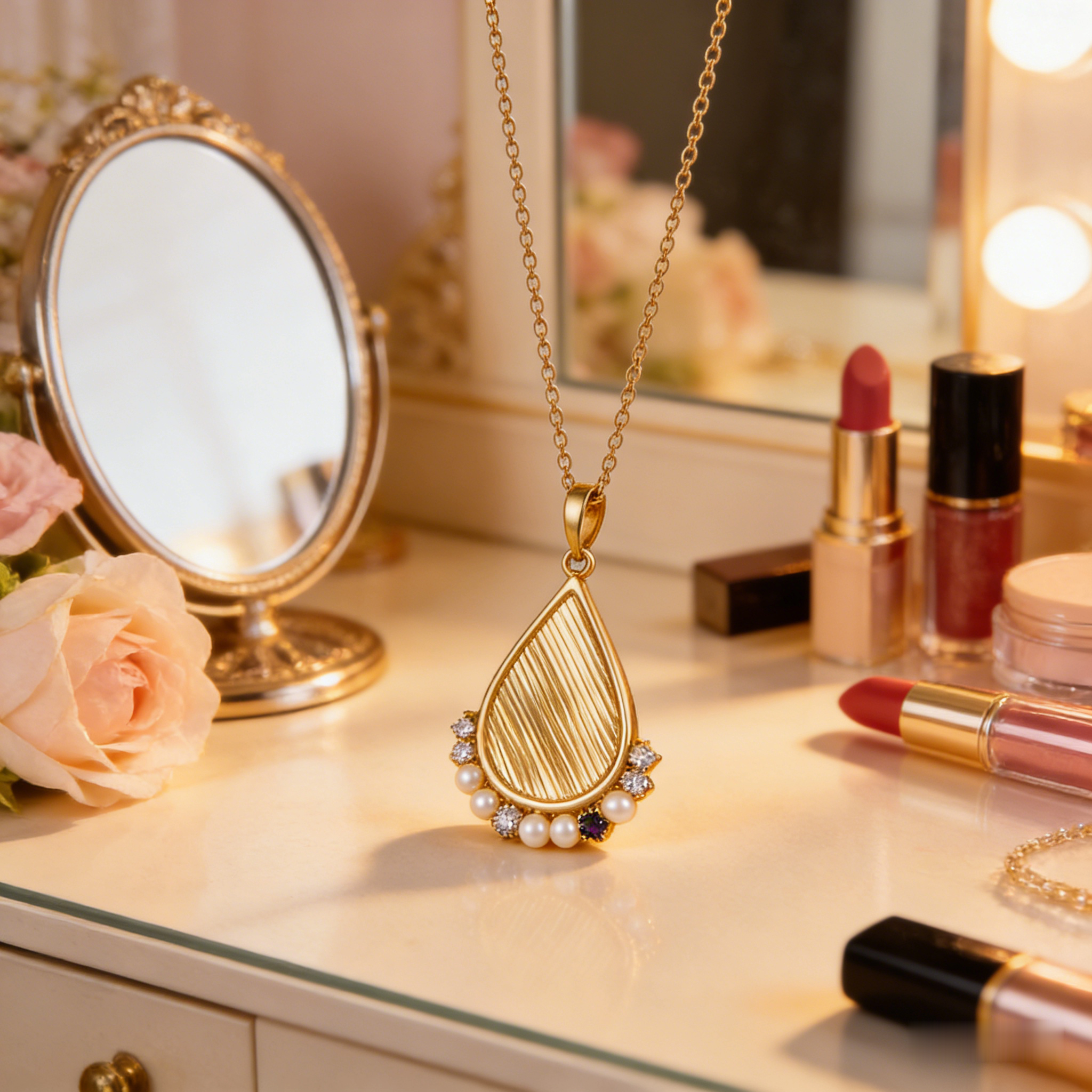 🍂 "Textured Gold Teardrop & Pearls" – Engraved Detailing | Cultured Pearls & Stone Clustered Accent | Boho Chic 🌾