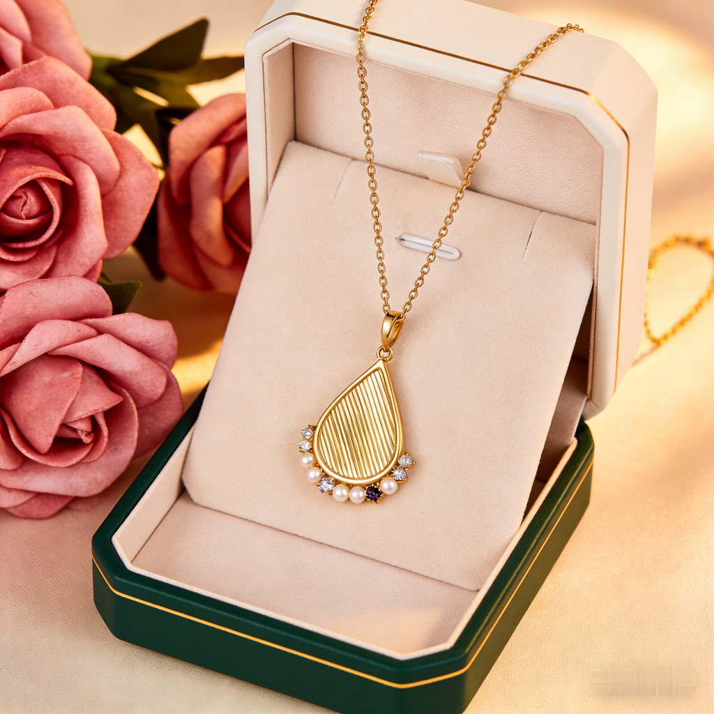 🍂 "Textured Gold Teardrop & Pearls" – Engraved Detailing | Cultured Pearls & Stone Clustered Accent | Boho Chic 🌾