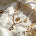 💝"Layered Heart & Pearl Necklace" – Double Chain Design | Gold Heart & Pave Accents | Modern Layering Trend ⛓️